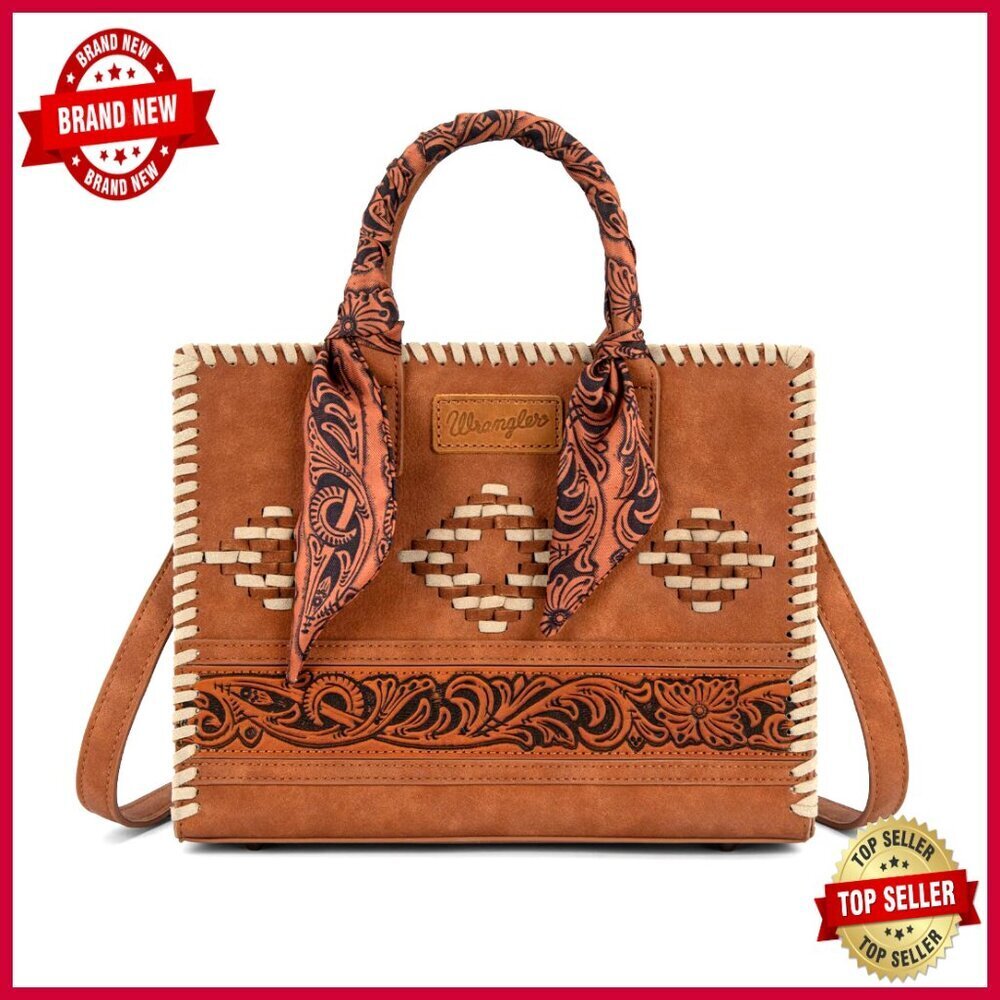 Leather Western Satchel Tote with Adjustable Strap, Multiple Compartments